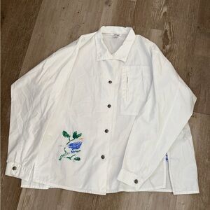 Vintage Char Designs Hand Painted Blue bird With Crown white blouse